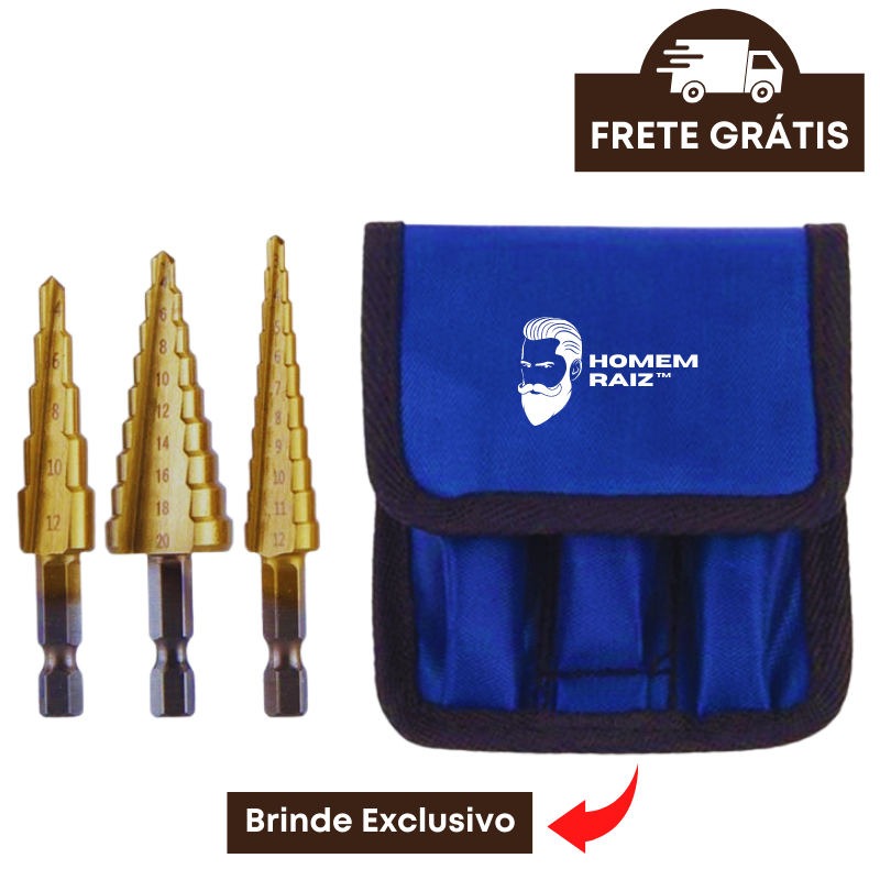Homem Raiz™ Cyclone - Kit 3 Brocas Escalonadas + Brinde